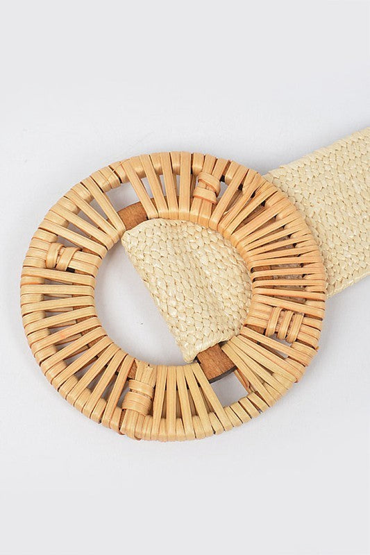 Handmade Bamboo Buckle Stretch Straw Belt (Pick)