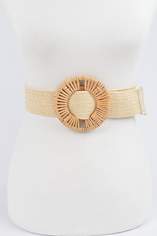 Handmade Bamboo Buckle Stretch Straw Belt (Pick)