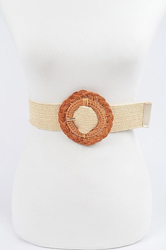 Handmade Bamboo Buckle Stretch Straw Belt (Pick)