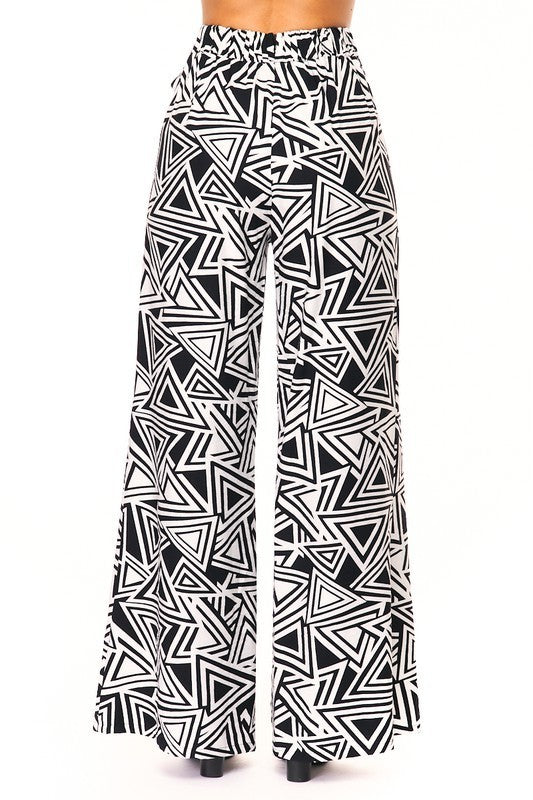 B&W Geometric Print Belted Pant