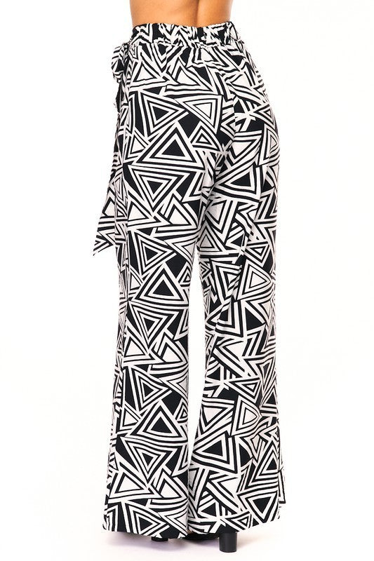 B&W Geometric Print Belted Pant