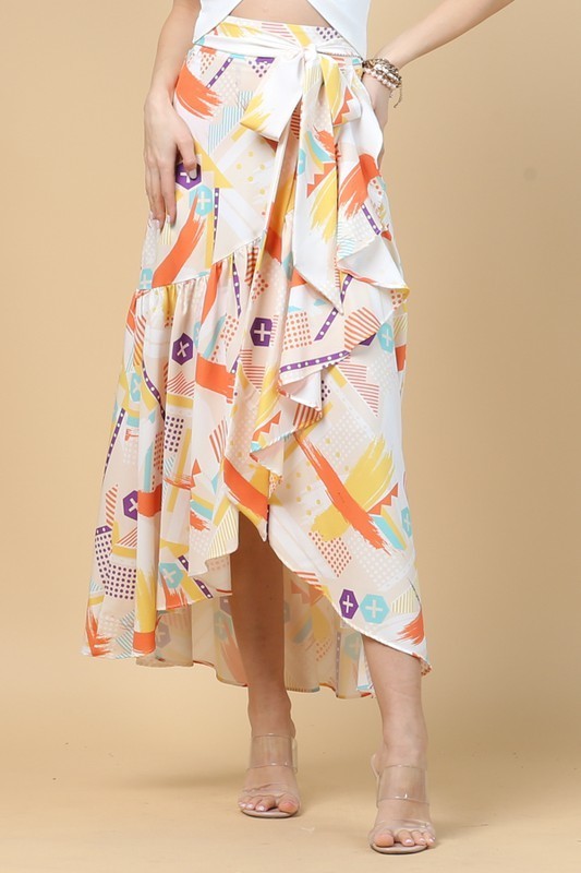 Print Wrap Maxi Skirt