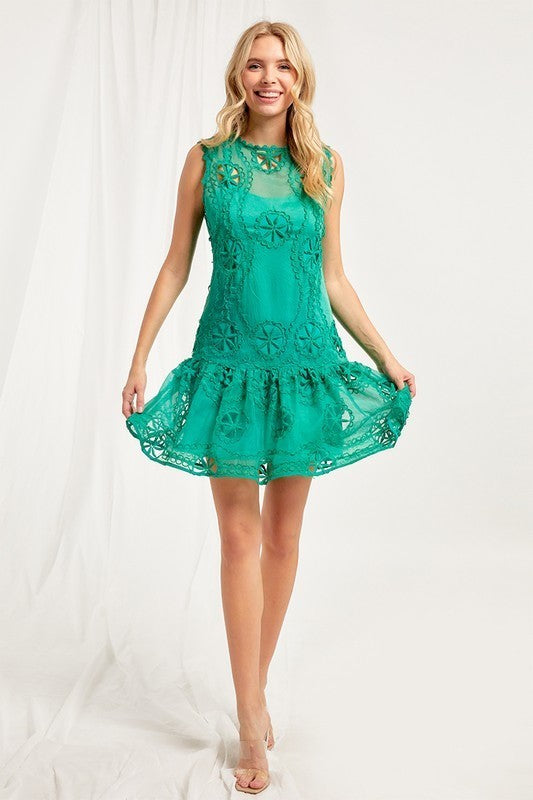 Ruffle Lace Embroidery Dress