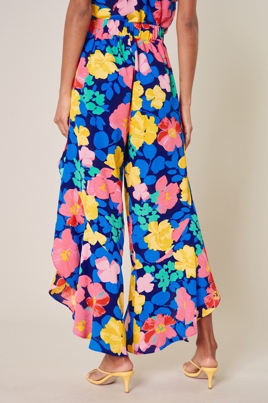 Floral Asymmetrical Ruffle Pants