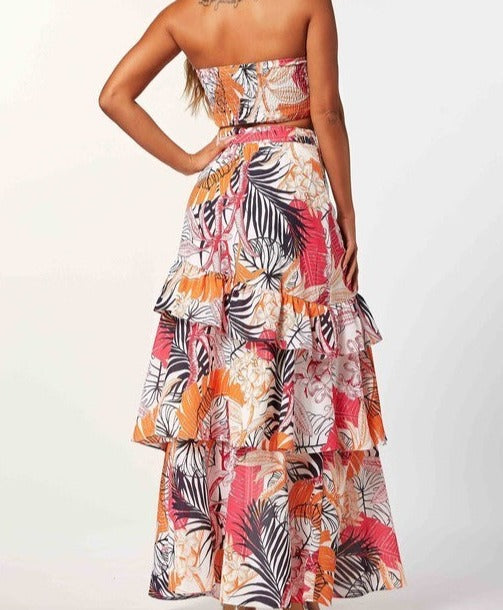 Floral Print Strapless Crop & Maxi Skirt Set