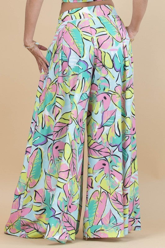 Palm Leave Print Palazzo Pants