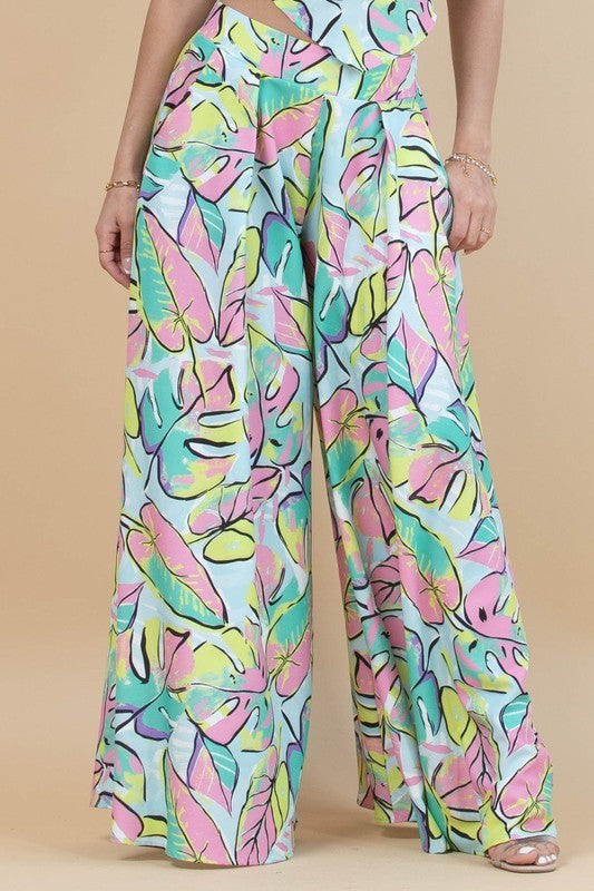 Palm Leave Print Palazzo Pants