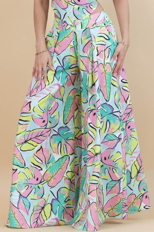 Palm Leave Print Palazzo Pants