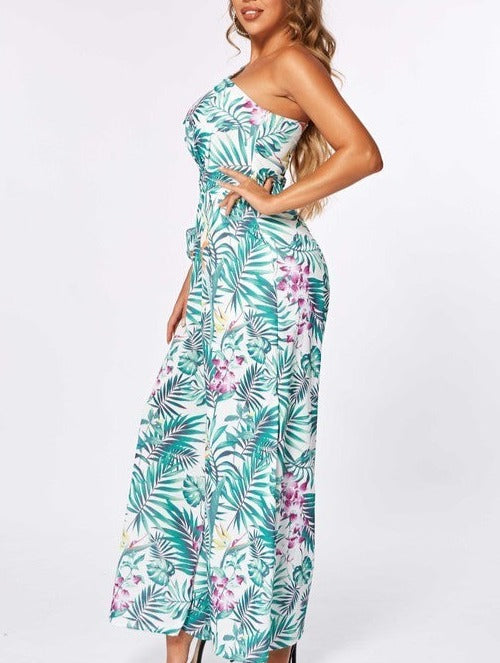 Floral Print One Shoulder Jumpsuit