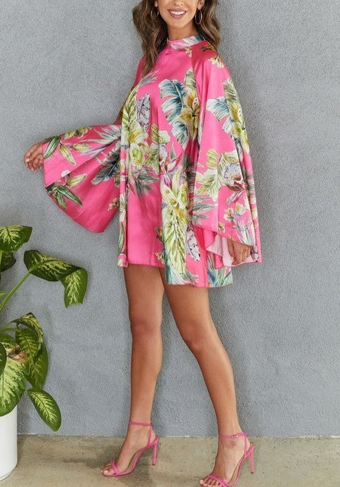 Floral Print Long Bell Sleeve Dress