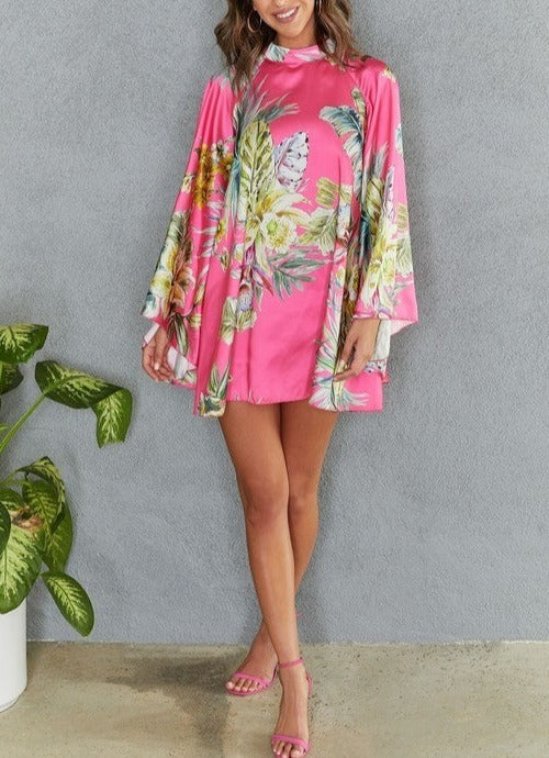 Floral Print Long Bell Sleeve Dress