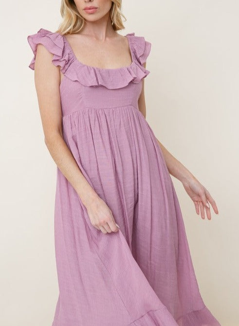Mauve Ruffle Detail Midi Dress