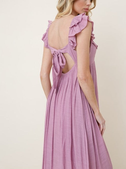 Mauve Ruffle Detail Midi Dress