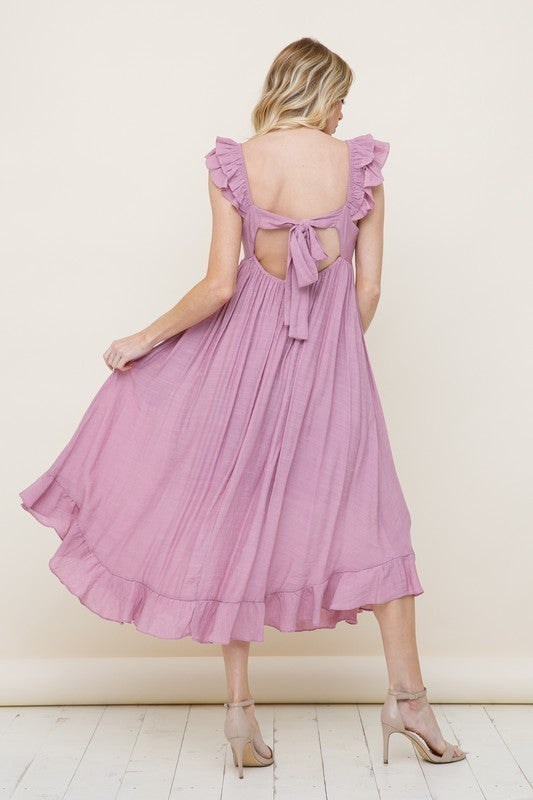 Mauve Ruffle Detail Midi Dress