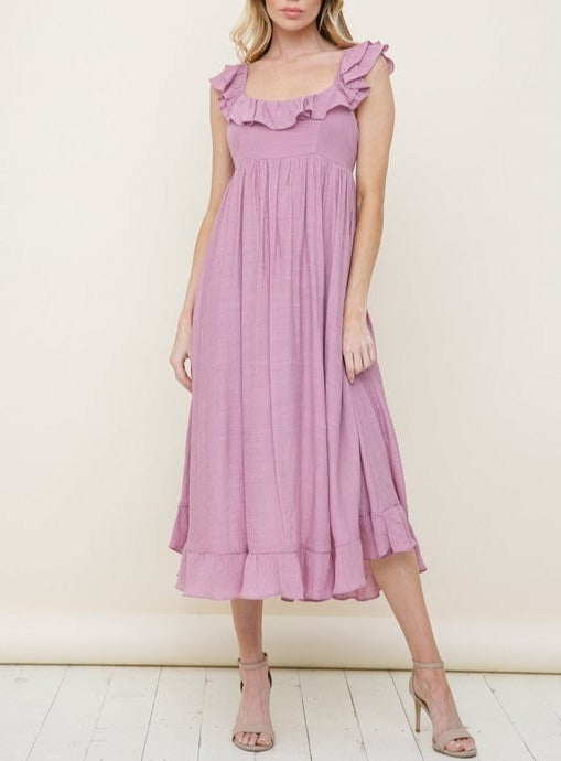 Mauve Ruffle Detail Midi Dress