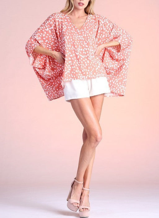Print V-Neck Caftan Top