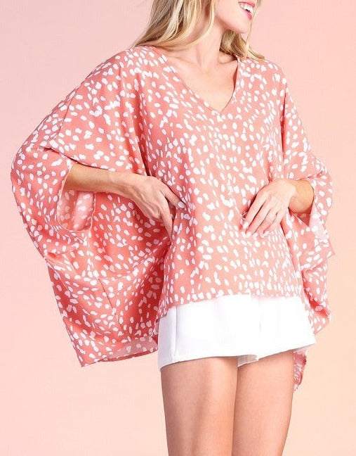 Print V-Neck Caftan Top