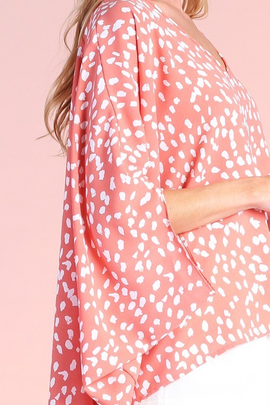 Print V-Neck Caftan Top