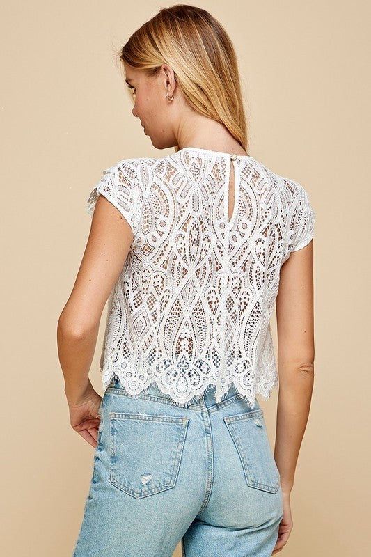 Crochet Lace Scalloped Trim Top