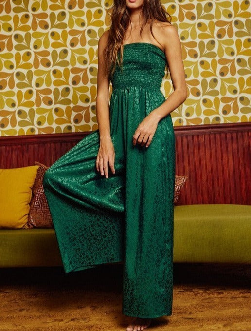 Satin Wide Leg Strapless Jumpsuit