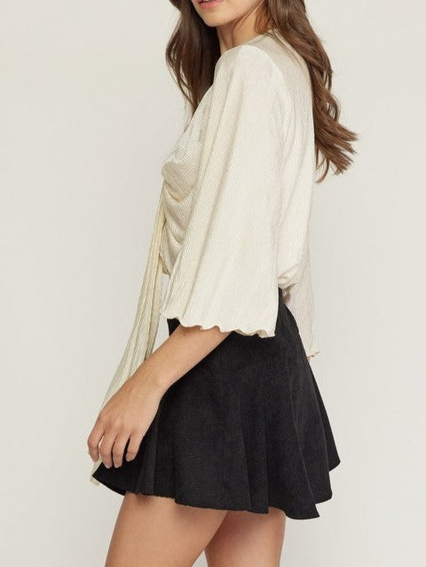 Textured V-neck 3/4 Sleeve Bodysuit