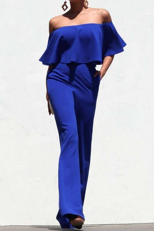 Off Shoulder Ruffle Jumpsuit