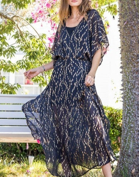 Gold Sequin Kimono Sleeve Maxi Dress