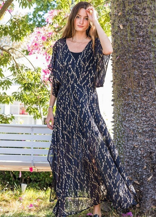 Gold Sequin Kimono Sleeve Maxi Dress