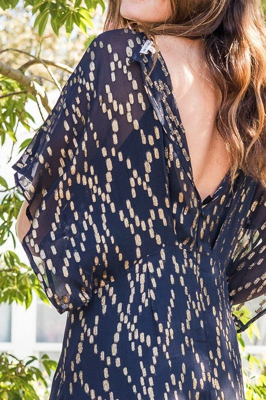 Gold Sequin Kimono Sleeve Maxi Dress
