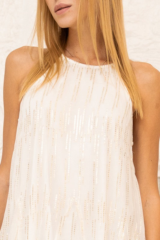 Halter Neck Metallic Detail Mini Dress