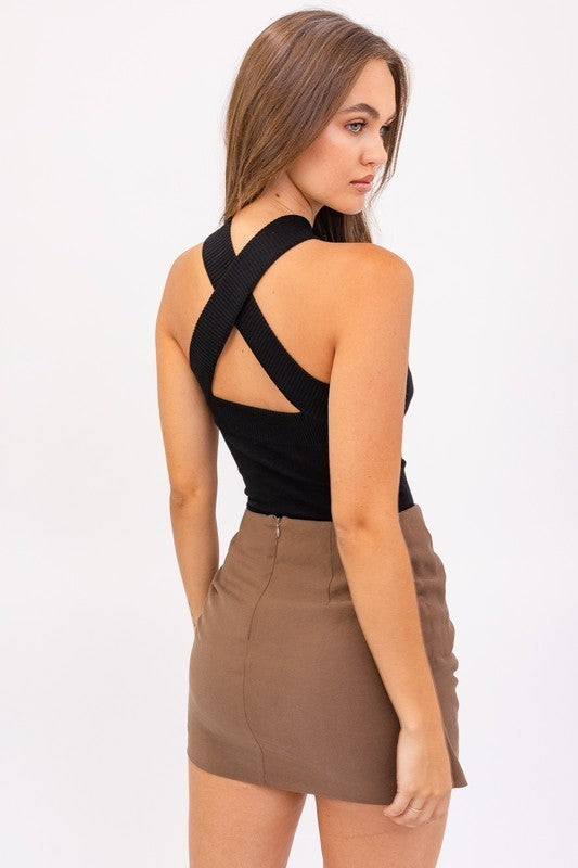 Cross Halter Sweater Bodysuit