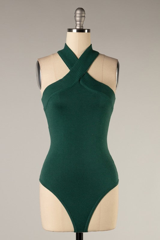 Cross Halter Sweater Bodysuit