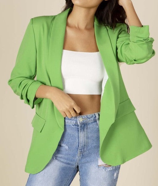 Solid Color Ruched Sleeve Blazer (Pick Color)