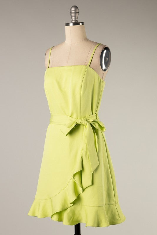 Ruffle Edge Detail Tie Dress