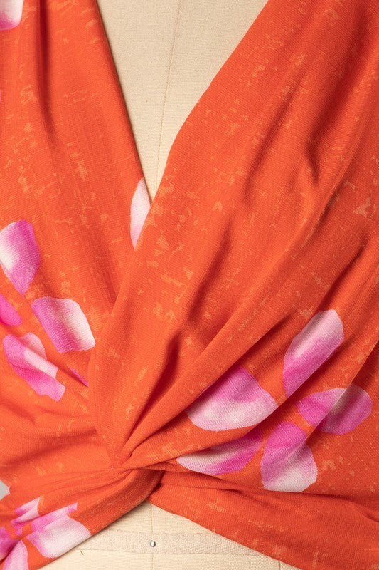 Floral Print Twist Back Tie Top