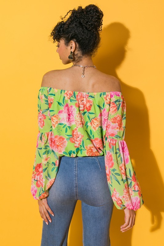 Floral Off Shoulder Long Lantern Sleeve Top