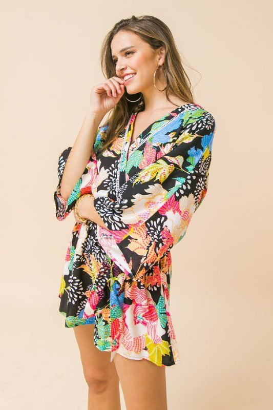 Floral Surplice Neckline Romper
