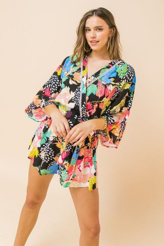 Floral Surplice Neckline Romper