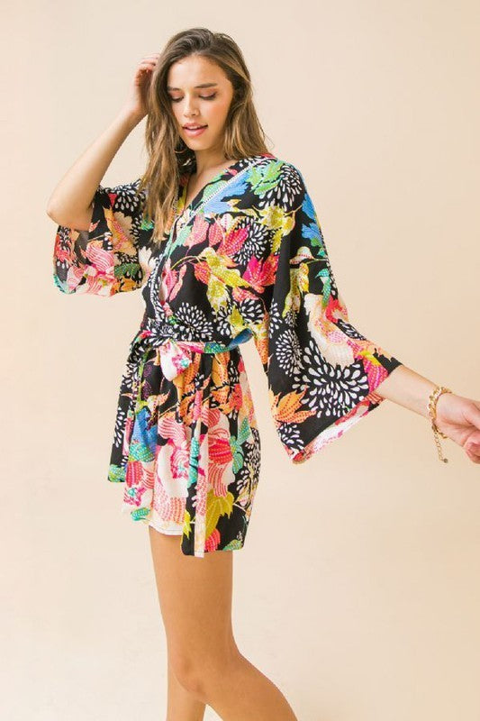 Floral Surplice Neckline Romper