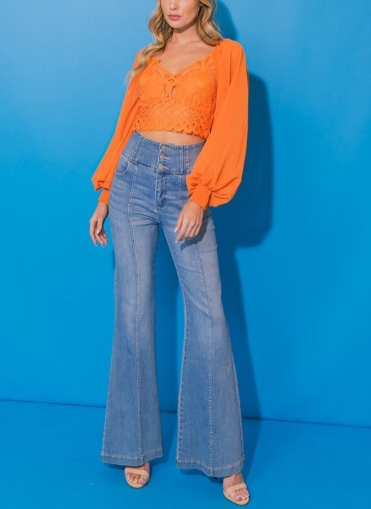 Lace Peasant Sleeve Top