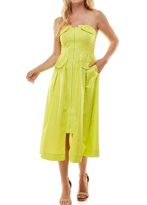 Strapless Zipper Detail Midi Dress