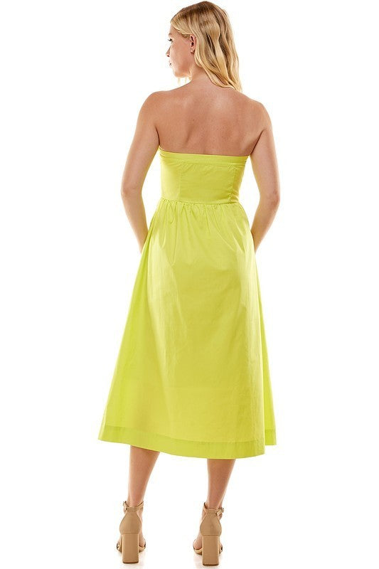 Strapless Zipper Detail Midi Dress