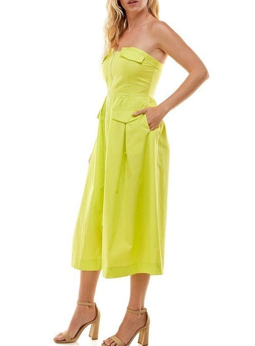 Strapless Zipper Detail Midi Dress