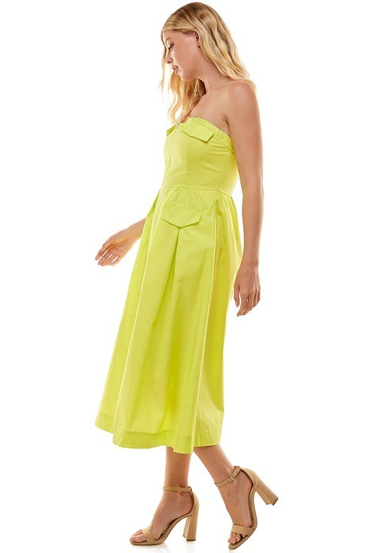 Strapless Zipper Detail Midi Dress