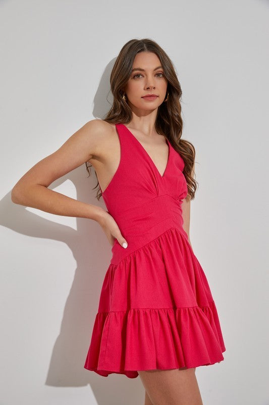 Ruffle Back Open Tie Dress
