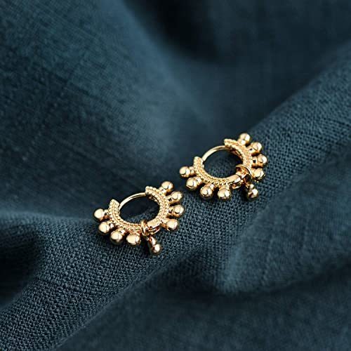 Gold Huggie Hoop Bead Ball Spike Earrings