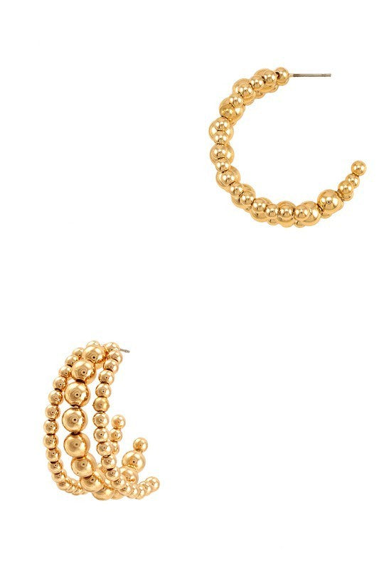 Three Lines Ball Hoop Earring (Pick Color)