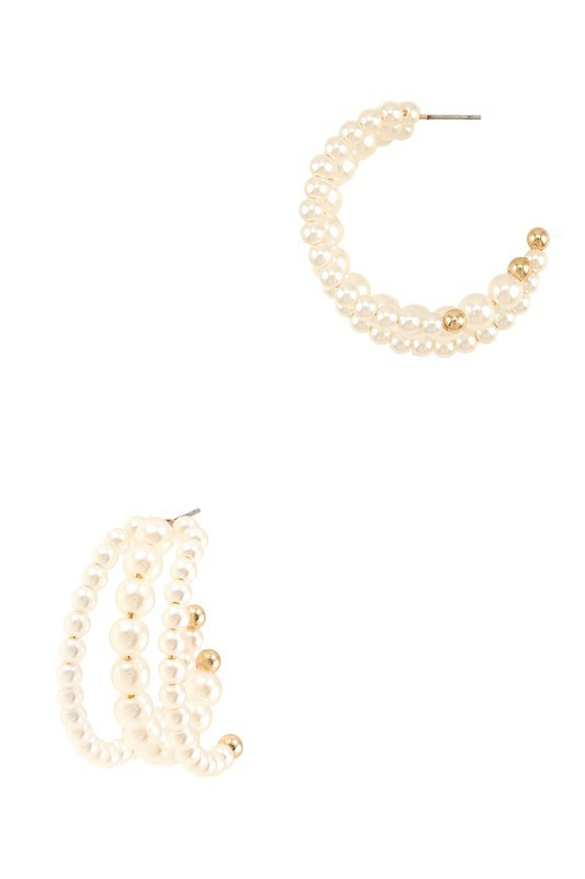 Three Lines Ball Hoop Earring (Pick Color)