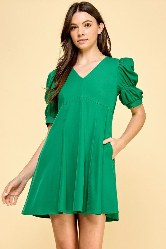 Puff Sleeve A Line Dress