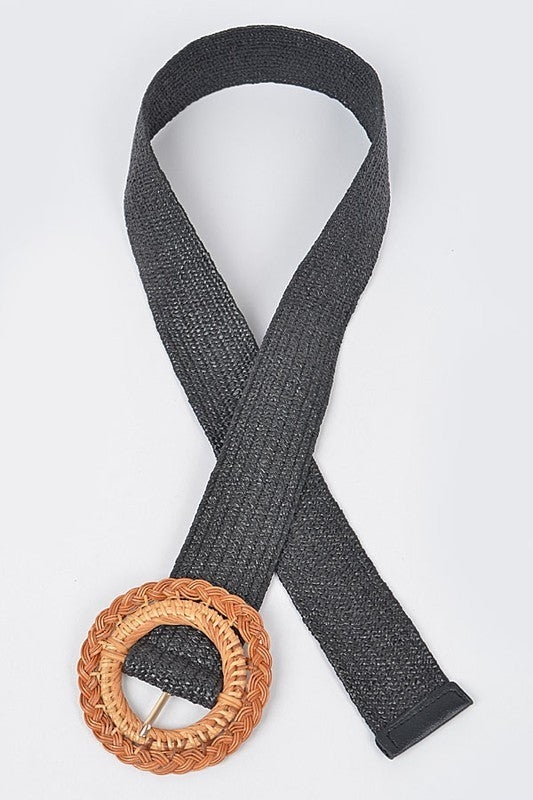 Handmade Bamboo Buckle Stretch Straw Belt (Pick Color)